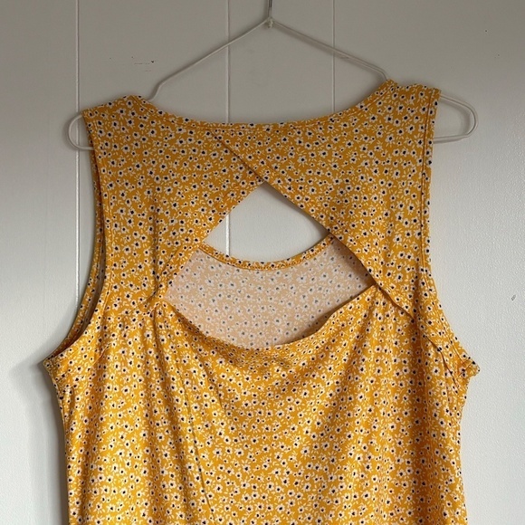 2 Dye 4 Yellow floral print summer dress with keyhole cut out back size L - Picture 8 of 14